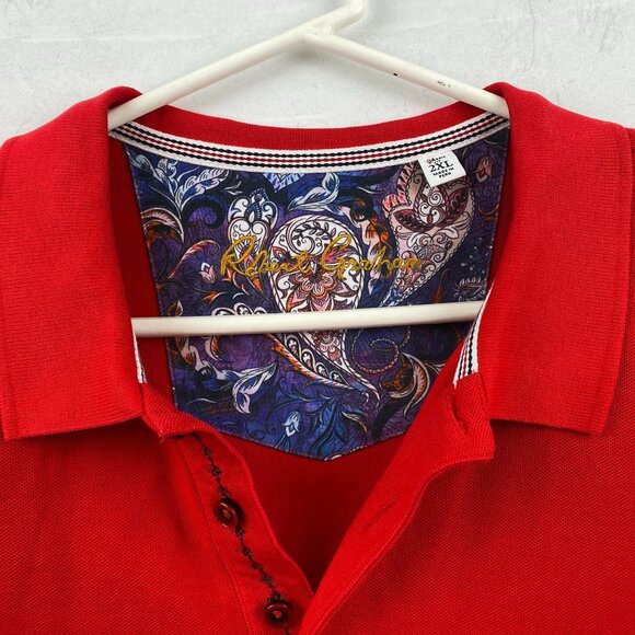 Robert Graham Men's Polo Shirt 2XL Red Paisley Placket - Picture 6 of 13